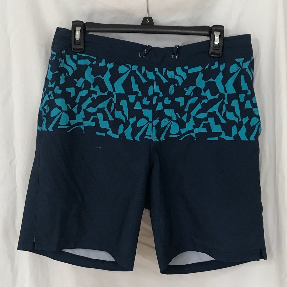 Fair Harbor Dark Blue and Aqua Graphic Board Shorts